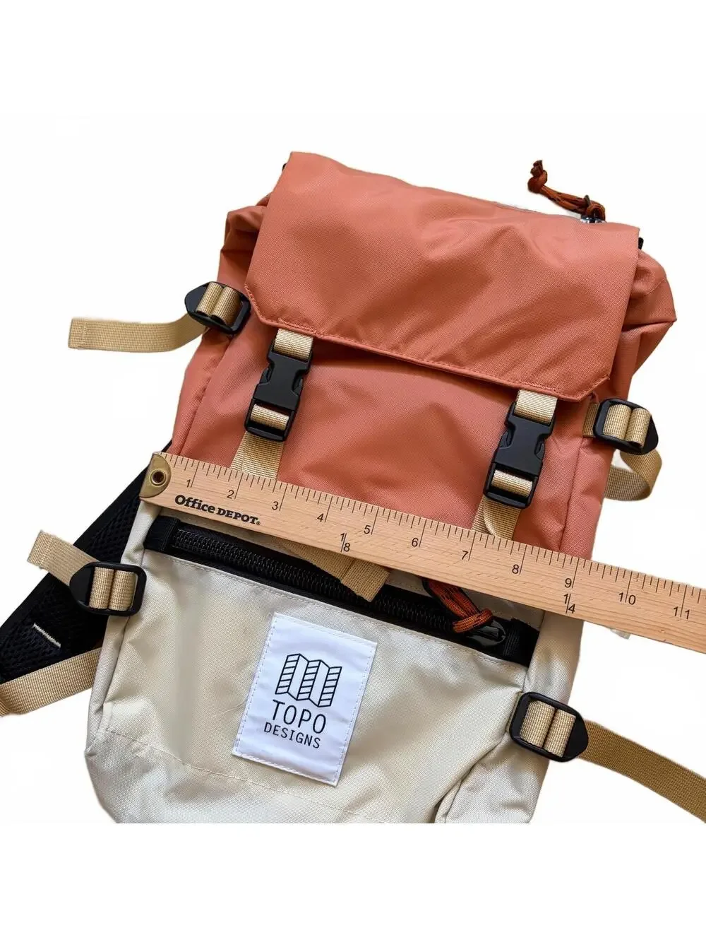 Topo Designs Coral and Cream Roll-Top Backpack
